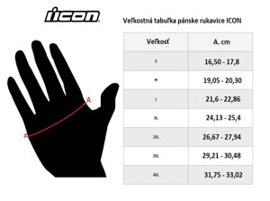 Veľkostná tabuľka pánske rukavice ICON
