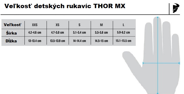 Tabuľka veľkostí detských rukavíc THOR MX