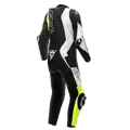 Kožená kombinéza DAINESE Audax D-zip 1-dielna perforovaná čierno žlto fluo biela