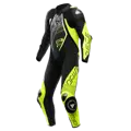 Kožená kombinéza DAINESE Audax D-zip 1-dielna perforovaná čierno žlto fluo biela