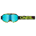 Okuliare ONEAL B-10 Attack čierno žlté fluo s modrým zrkadlovým sklíčkom    