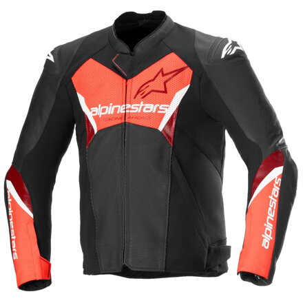 Kožená bunda ALPINESTARS Faster V3 Airflow čierno červená fluo