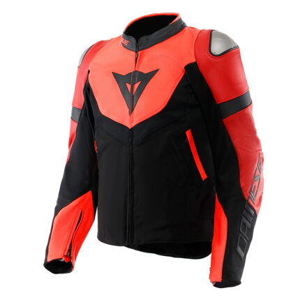 Kožená bunda DAINESE Iperattiva červeno fluo čierna