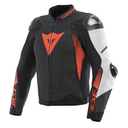 Kožená bunda DAINESE Super Speed 4 perforovaná čierno bielo červená fluo  