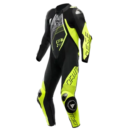 Kožená kombinéza DAINESE Audax D-zip 1-dielna perforovaná čierno žlto fluo biela