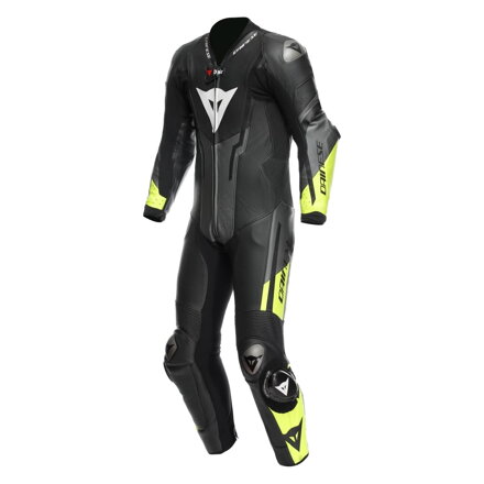 Kožená kombinéza DAINESE Misano 3 D-Air® 1-dielna perforovaná čierno antracitovo žltá fluo