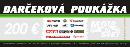 Darčeková poukážka MOTOSVET v hodnote 200 EUR