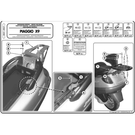 Nosič zadného kufra GIVI pre PIAGGIO X9 125-500 SR57