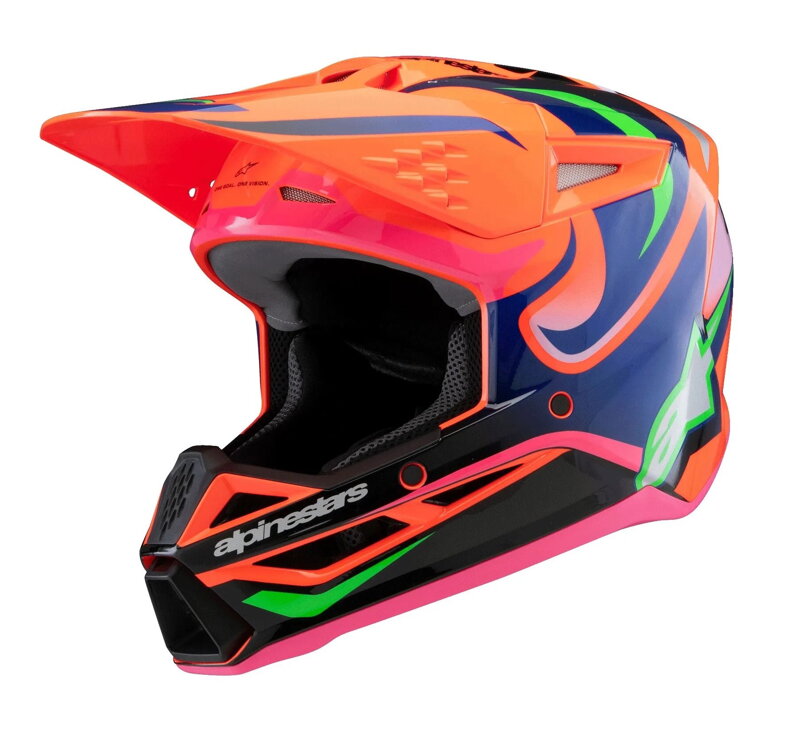 Prilba ALPINESTARS S-M3 Deegan oranžovo fialovo ružová fluo lesklá detská Prilba ALPINESTARS S-M3 Deegan oranžovo fialovo ružová fluo lesklá detská