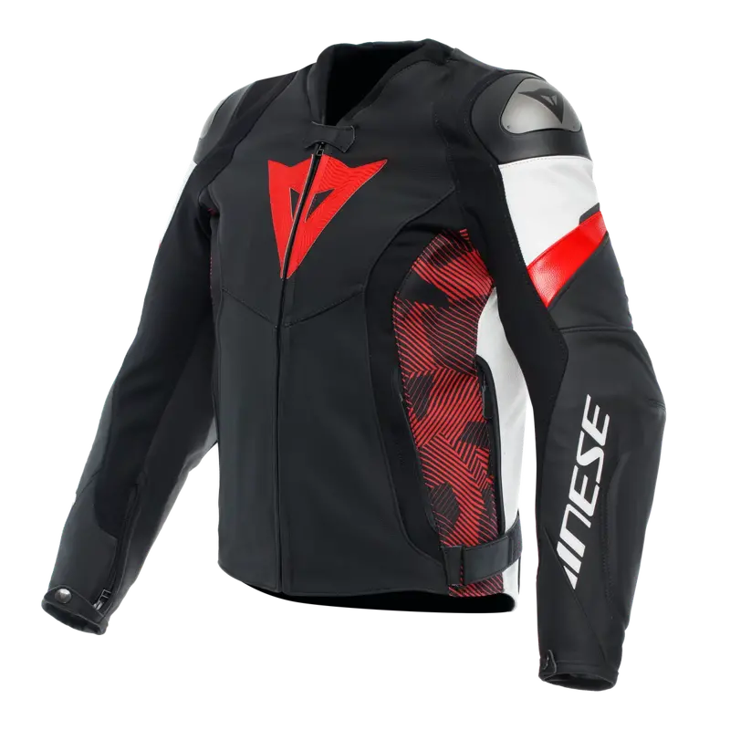 Kožená bunda DAINESE Avro 5 čierno lávovo červeno biela Kožená bunda DAINESE Avro 5 čierno lávovo červeno biela