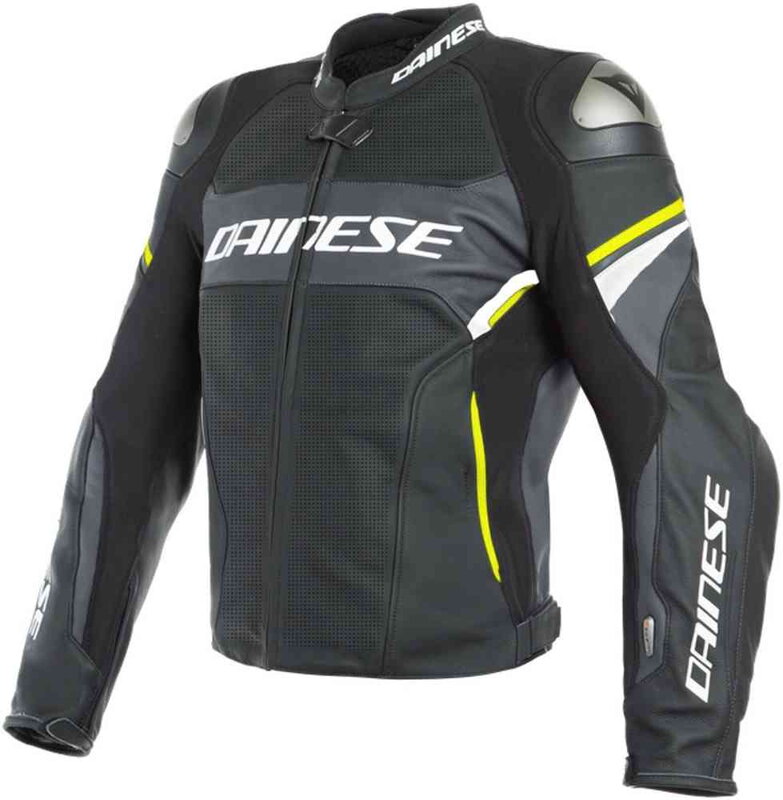 Kožená bunda DAINESE Racing 3 D-Air® čierno sivo žltá fluo Kožená bunda DAINESE Racing 3 D-Air® čierno sivo žltá fluo