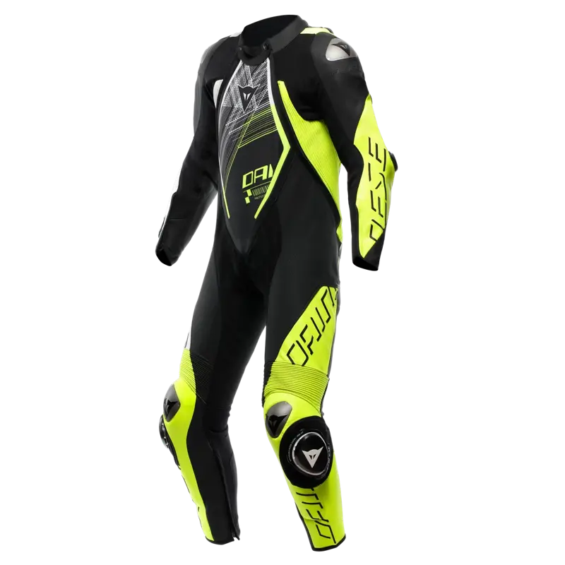 Kožená kombinéza DAINESE Audax D-zip 1-dielna perforovaná čierno žlto fluo biela