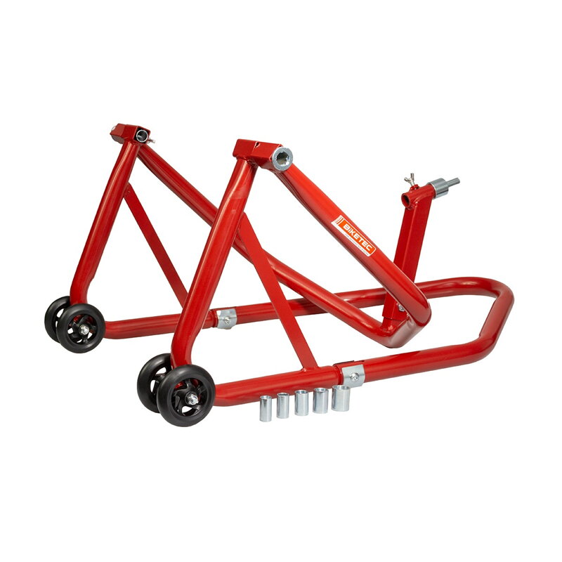 Predný stojan do krku riadenia BIKETEC s možnosťou použitia ako zadný stojan rampa červený