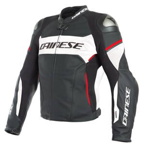 Kožená bunda DAINESE Racing 3 D-Air® čierno bielo lávovo červená 