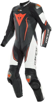 Kožená kombinéza DAINESE Misano 2 D-Air® 1-dielna perforovaná čierno bielo červená fluo