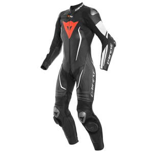 Dámska kožená kombinéza DAINESE Misano 2 D-Air® 1-dielna perforovaná čierno biela