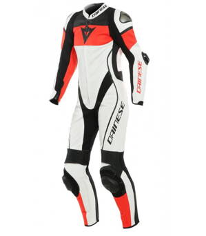 Dámska kožená kombinéza DAINESE Imatra 1-dielna perforovaná bielo fluo-červeno biela