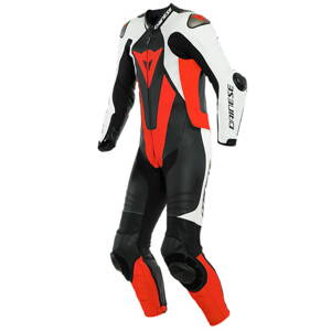 Kožená kombinéza DAINESE Laguna Seca 5 1-dielna perforovaná čierno bielo fluo-červená