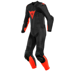 Kožená kombinéza DAINESE Laguna Seca 5 1-dielna perforovaná čierno červená fluo