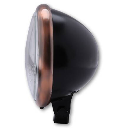 Predné svetlo Bates-Style 146 mm čierne s krúžkom medenej farby, kus